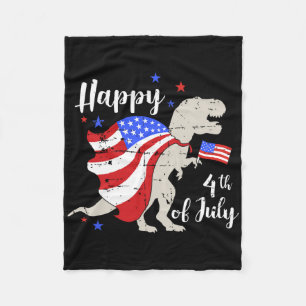 Happy 4th Of July Independence Day With T-rex Dino Fleece Blanket