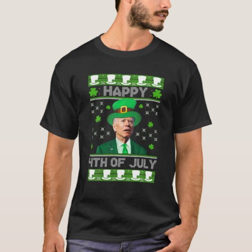 Happy 4Th Of July Joe Biden Leprechaun Ugly St Pat T_Shirt