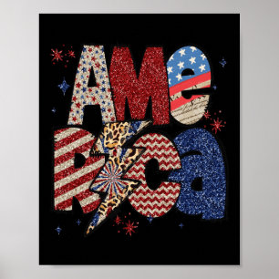Happy 4th Of July Leopard Usa American Flag Patrio Poster