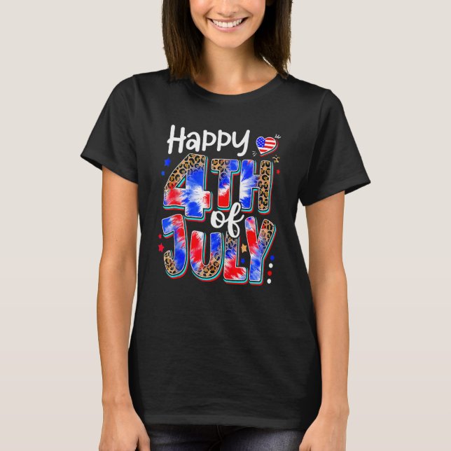Happy 4th Of July Leopard USA American Flag Patrio T-Shirt (Front)