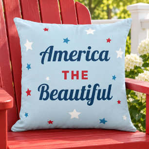 Happy 4th of July Light Blue Star Outdoor Pillow