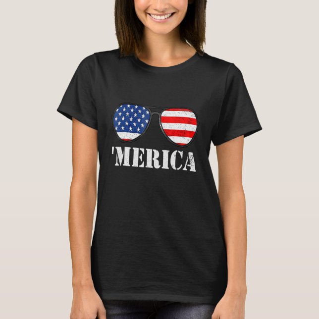 Happy 4th Of July 'merica Flag Sunglasses Patrioti T-Shirt (Front)