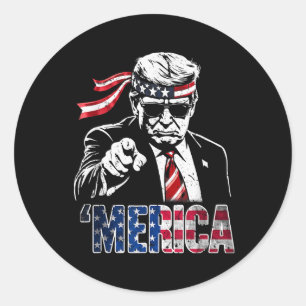 Happy 4th Of July Merica Trump American Flag Usa Classic Round Sticker