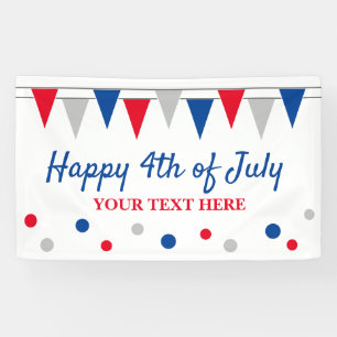 Happy 4th of July party banner with colored flags