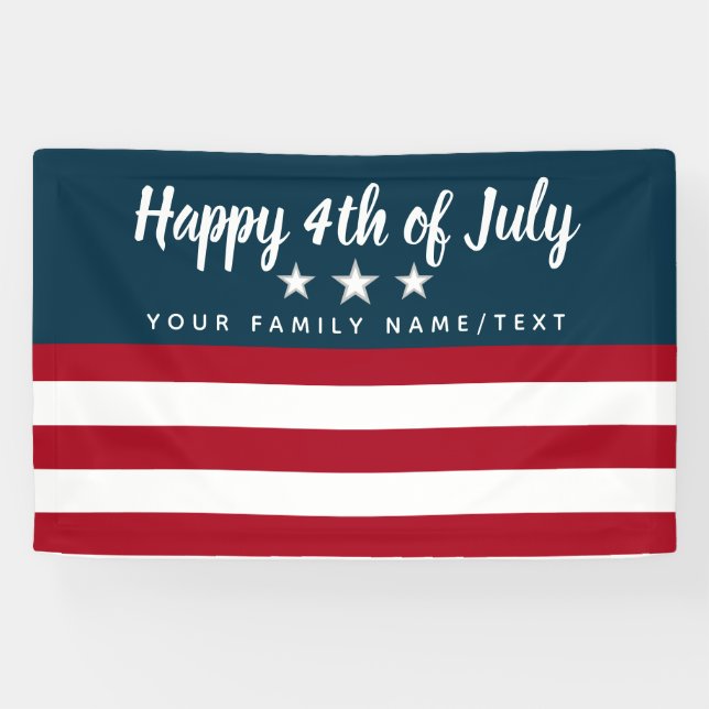 Happy 4th of July Party Patriotic Personalized Banner (Horizontal)