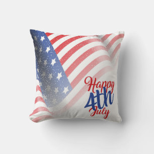 Happy 4th of July Patriotic American Flag Throw Pillow