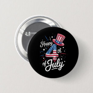 Happy 4th Of July Patriotic American Flag USA Button