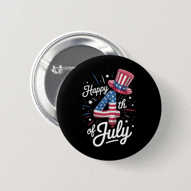Happy 4th Of July Patriotic American Flag USA Button (Front & Back)