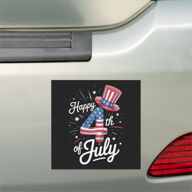 Happy 4th Of July Patriotic American Flag USA Car Magnet (In Situ)