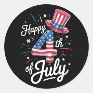 Happy 4th Of July Patriotic American Flag USA Classic Round Sticker