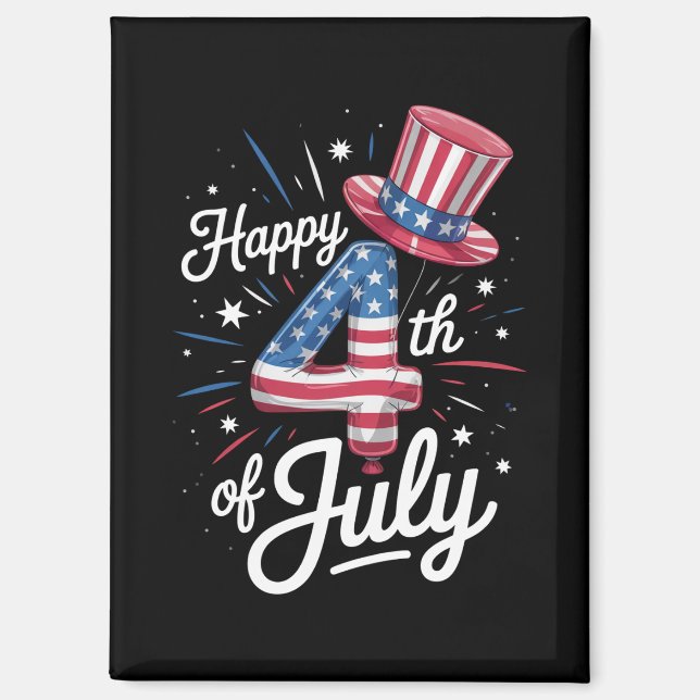 Happy 4th Of July Patriotic American Flag USA Magnet (Front)