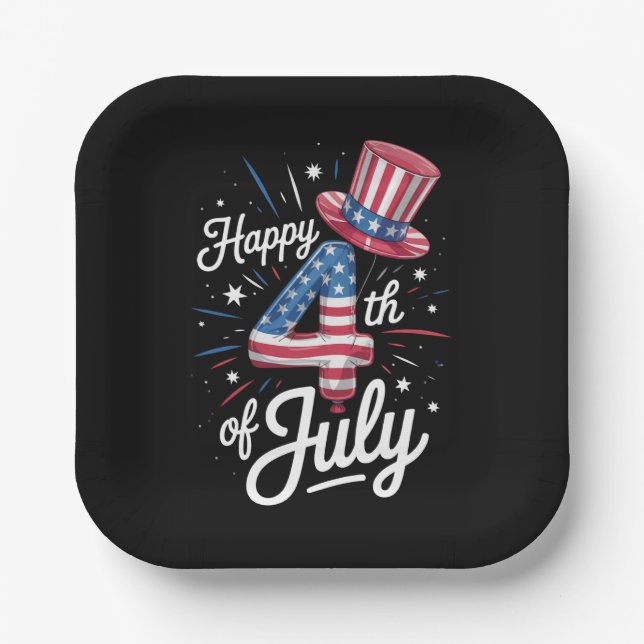 Happy 4th Of July Patriotic American Flag USA Paper Plates (Front)