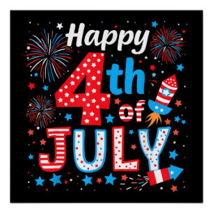Happy 4th Of July Patriotic American Flag USA Poster