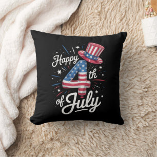 Happy 4th Of July Patriotic American Flag USA Throw Pillow
