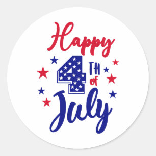 Happy 4th Of July Patriotic American Us Flag Men W Classic Round Sticker
