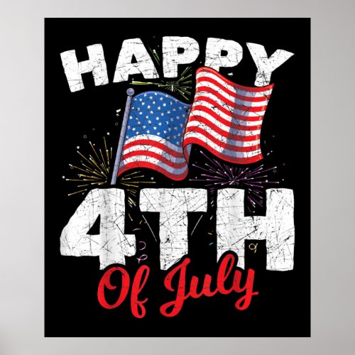 Happy 4th Of July Patriotic American US Flag Poster