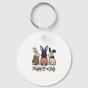 Happy 4th of July Patriotic Bunny Shirt Design_1 Keychain