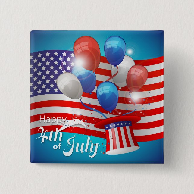 Happy 4th of July Patriotic Button (Front)