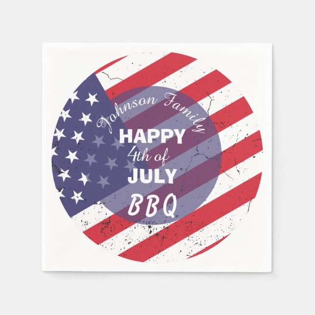 Happy 4th of July Patriotic Family BBQ Napkins (Front)