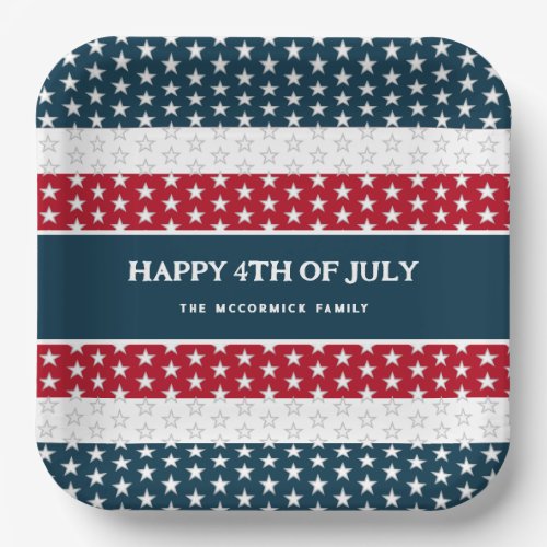 Happy 4th Of July Patriotic Family Monogram Paper Plates