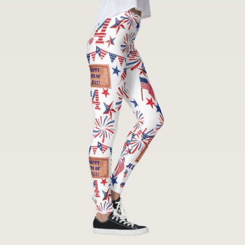 Happy 4th of July Patriotic Fun Womens Leggings