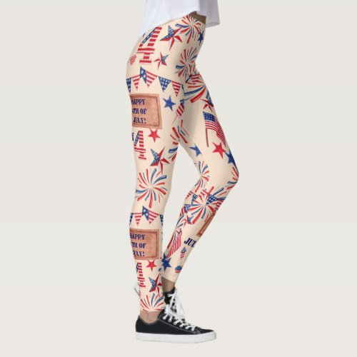 Happy 4th of July Patriotic Fun Womens Leggings