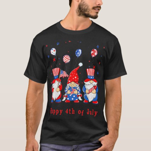 Happy 4th of July Patriotic Gnomes  American Flag  T_Shirt