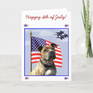 Happy 4th of July Patriotic pitbull dog Card