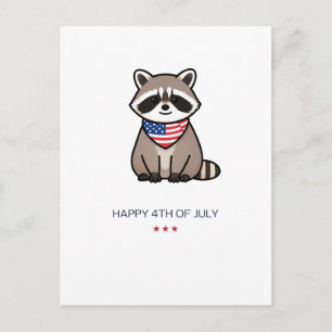 Happy 4th of July Patriotic Raccoon Art Postcard