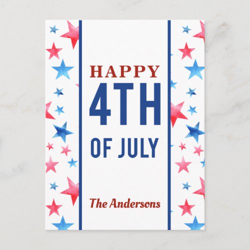 Happy 4th of July Patriotic Red Blue Stars America Postcard