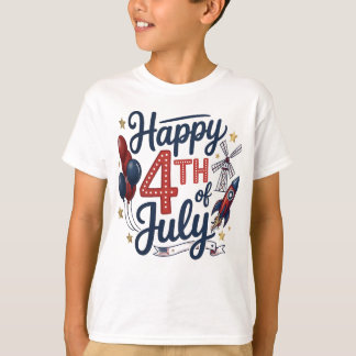 Happy 4th of July Patriotic Rocket & Stars T-Shirt