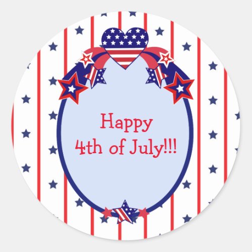 Happy 4th of July Patriotic Stars and Stripes Classic Round Sticker