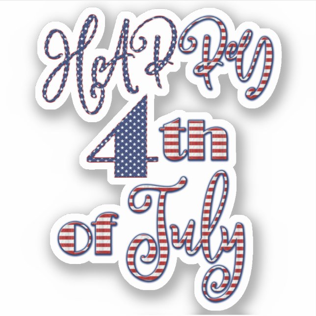 Happy 4th of July Patriotic Stars and Stripes Text Sticker (Front)