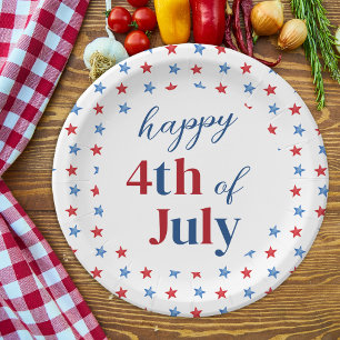 Happy 4th Of July Patriotic Stars Red White Blue Paper Plates