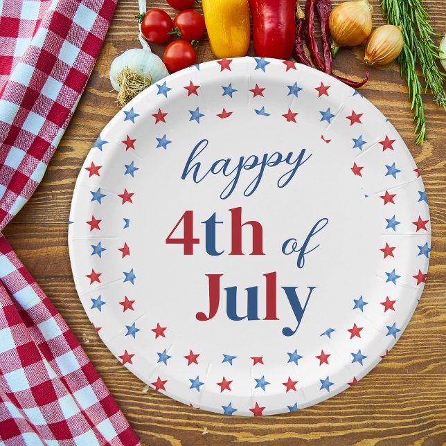 Happy 4th Of July Patriotic Stars Red White Blue Paper Plates (Creator Uploaded)