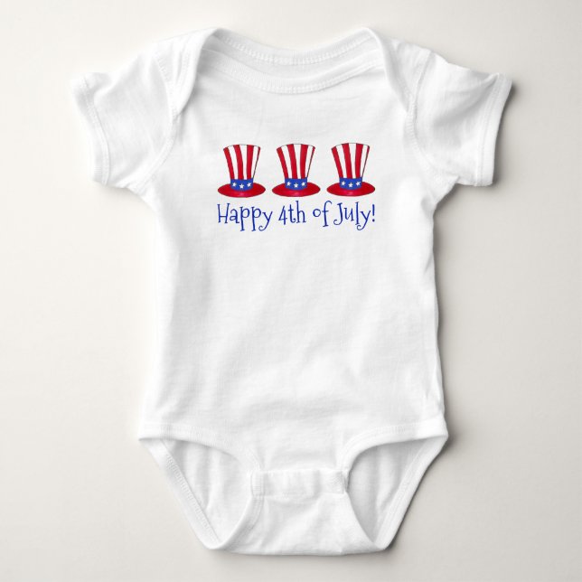 Happy 4th of July Patriotic Uncle Sam Hat America Baby Bodysuit (Front)