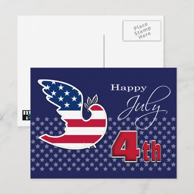 Happy 4th of July. Peace Dove Patriotic  Holiday Postcard (Front/Back)