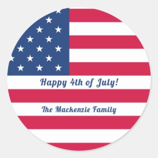 Happy 4th of July | Personalized American Flag Classic Round Sticker