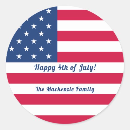 Happy 4th of July  Personalized American Flag Classic Round Sticker