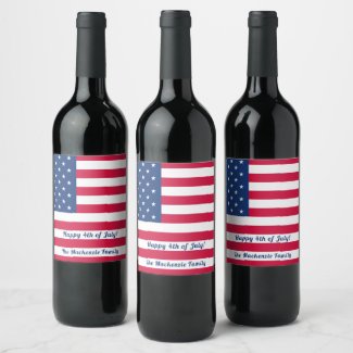 Happy 4th of July | Personalized American Flag Wine Label