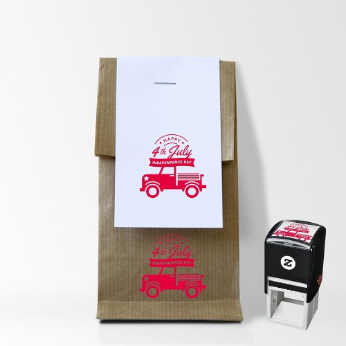 Happy 4th of July Pickup Truck Rubber Stamp