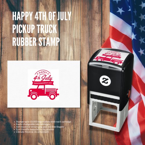 Happy 4th of July Pickup Truck Rubber Stamp