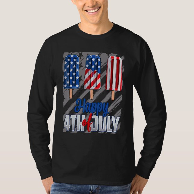 Happy 4th Of July Popsicle Red White Blue American T-Shirt (Front)