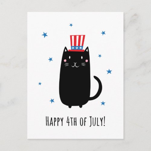 Happy 4th of July postcard with cute black cat
