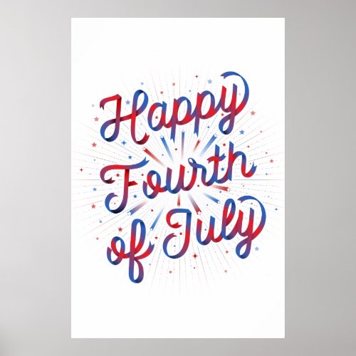 Happy 4th of July Poster 24x36 RedBlue Gradient