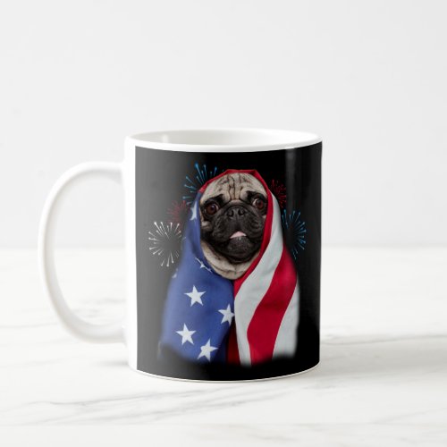 Happy 4th Of July Pug Wearing American Flag Pride  Coffee Mug
