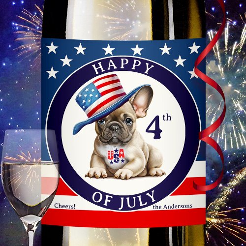 Happy 4th of July Pug  Wine Label