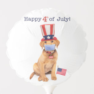 Happy 4th of July Puppy in Face Mask Balloon
