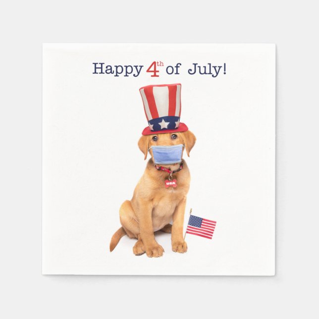 Happy 4th of July Puppy in Face Mask Napkins (Front)