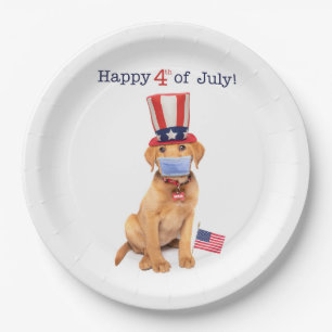Happy 4th of July Puppy in Face Mask Paper Plates